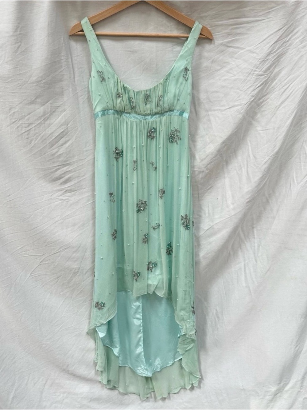 Mint Beaded High-Low Slip Dress